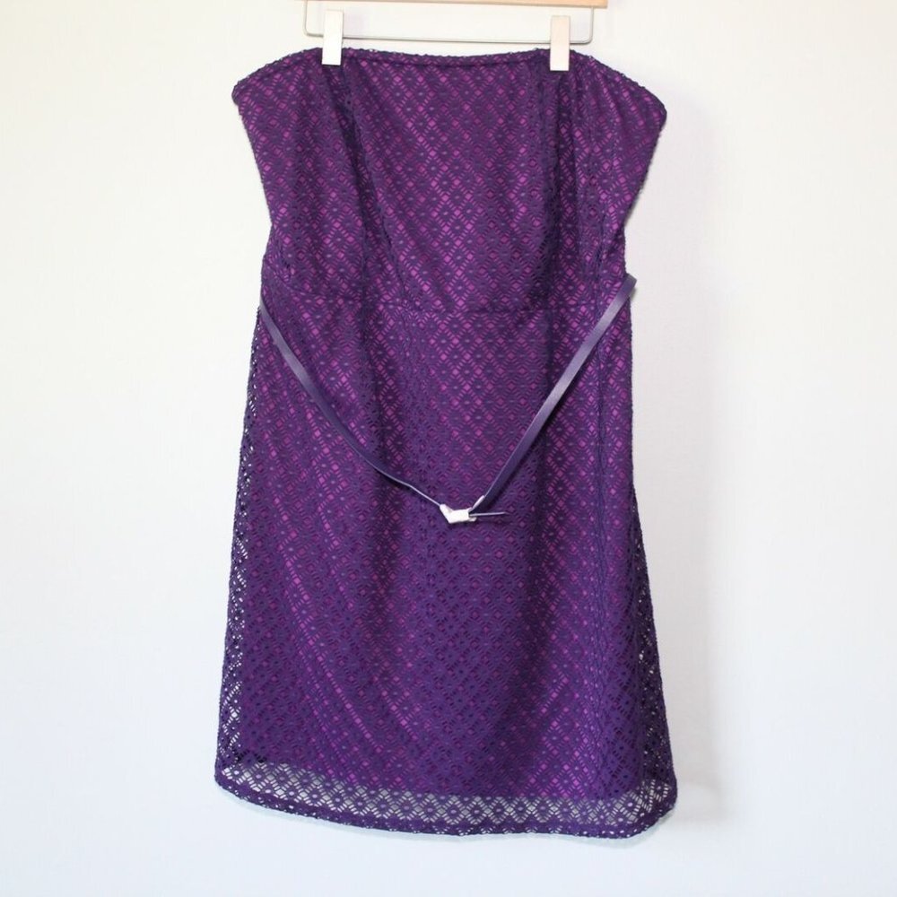 NWT Lane Bryant Crochet Overlay Tube Dress Geo Lace Purple Plus Size 26 H12954 - Picture 2 of 11